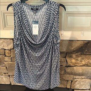 Chaps Black and White Ruched Sleeveless Blouse